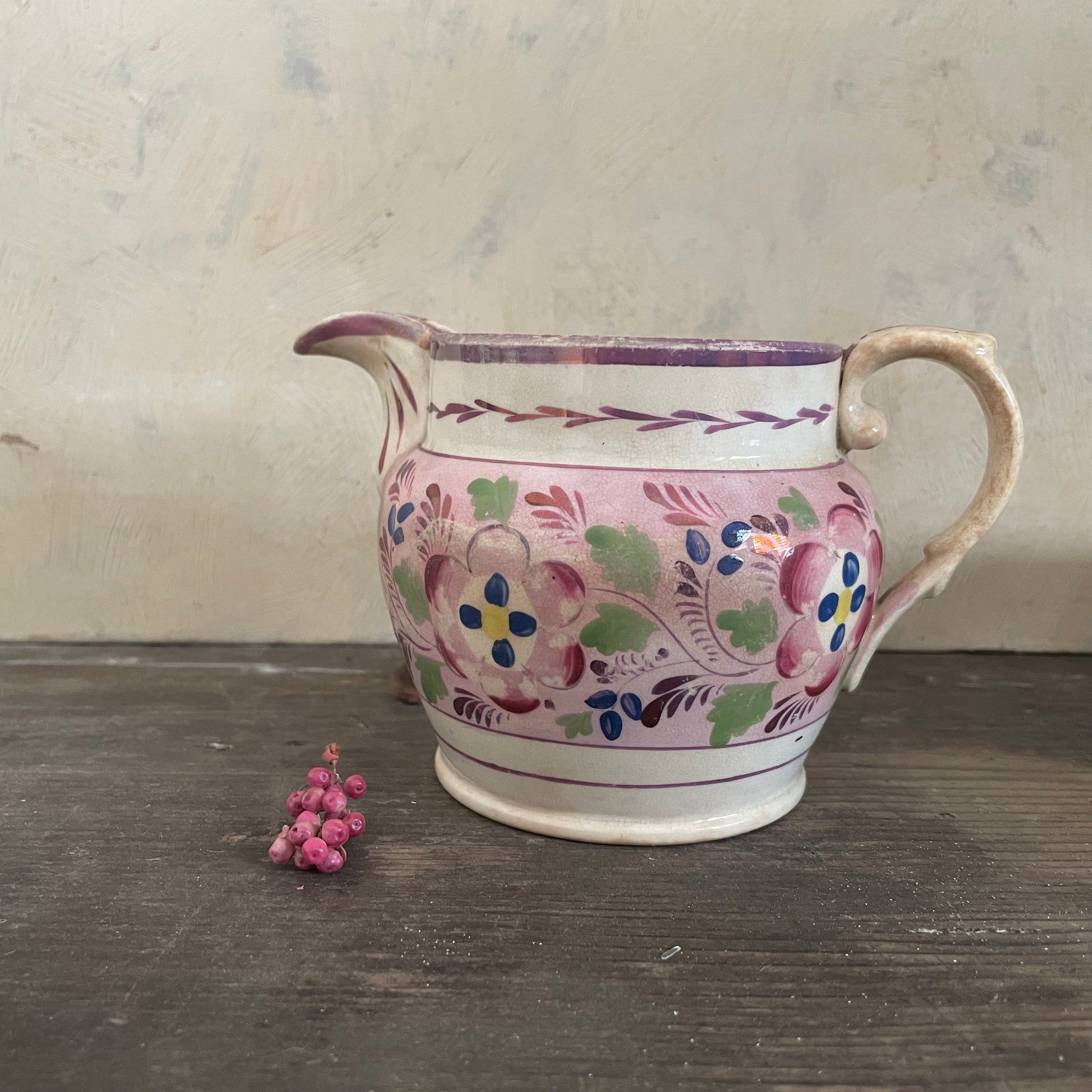 Antique Victorian Floral Crazed Jug