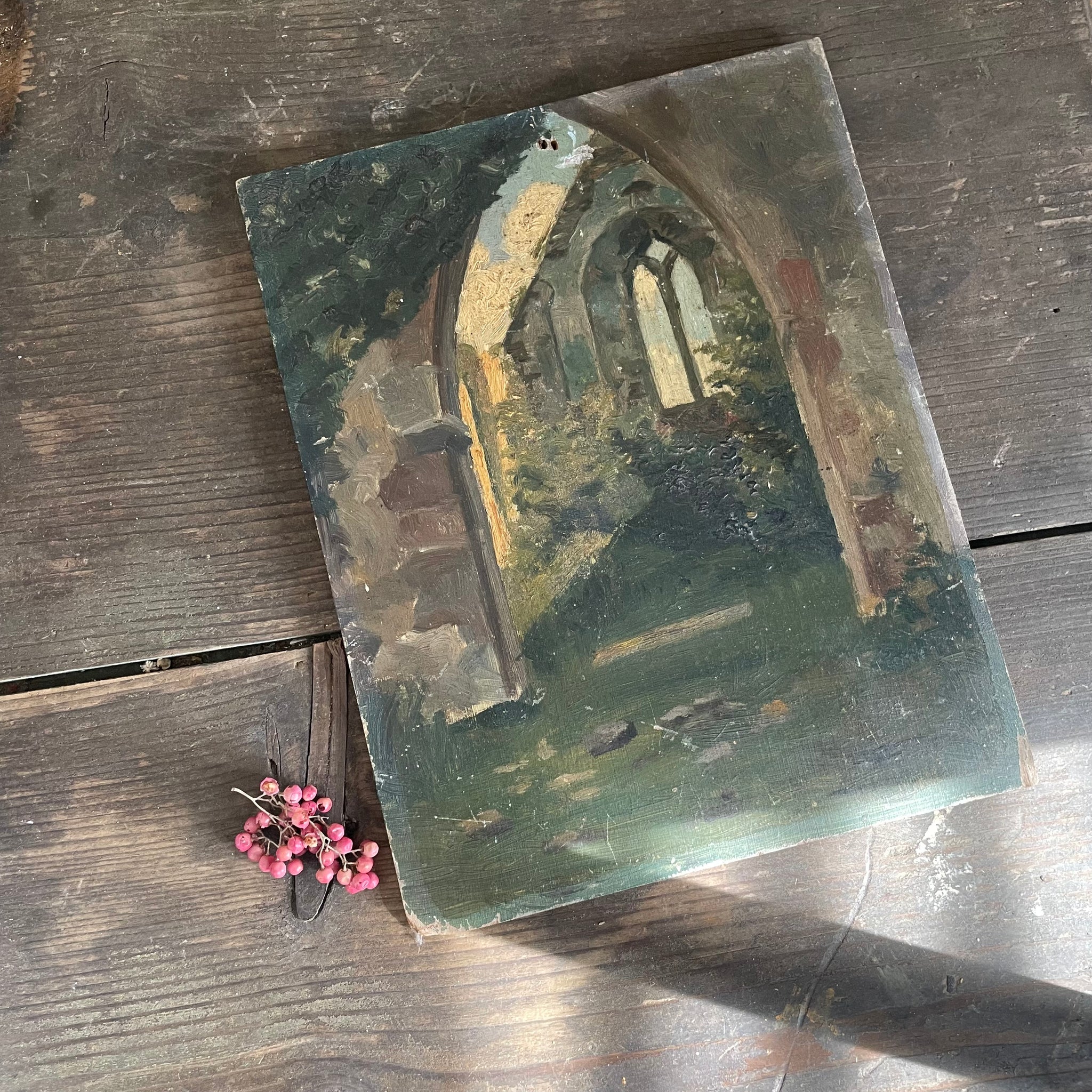 Vintage French Church Painting