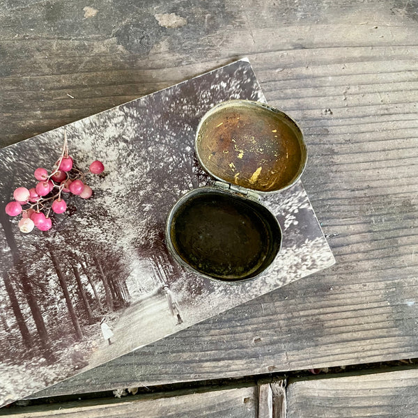 Antique Floral Brass Trinket Pot