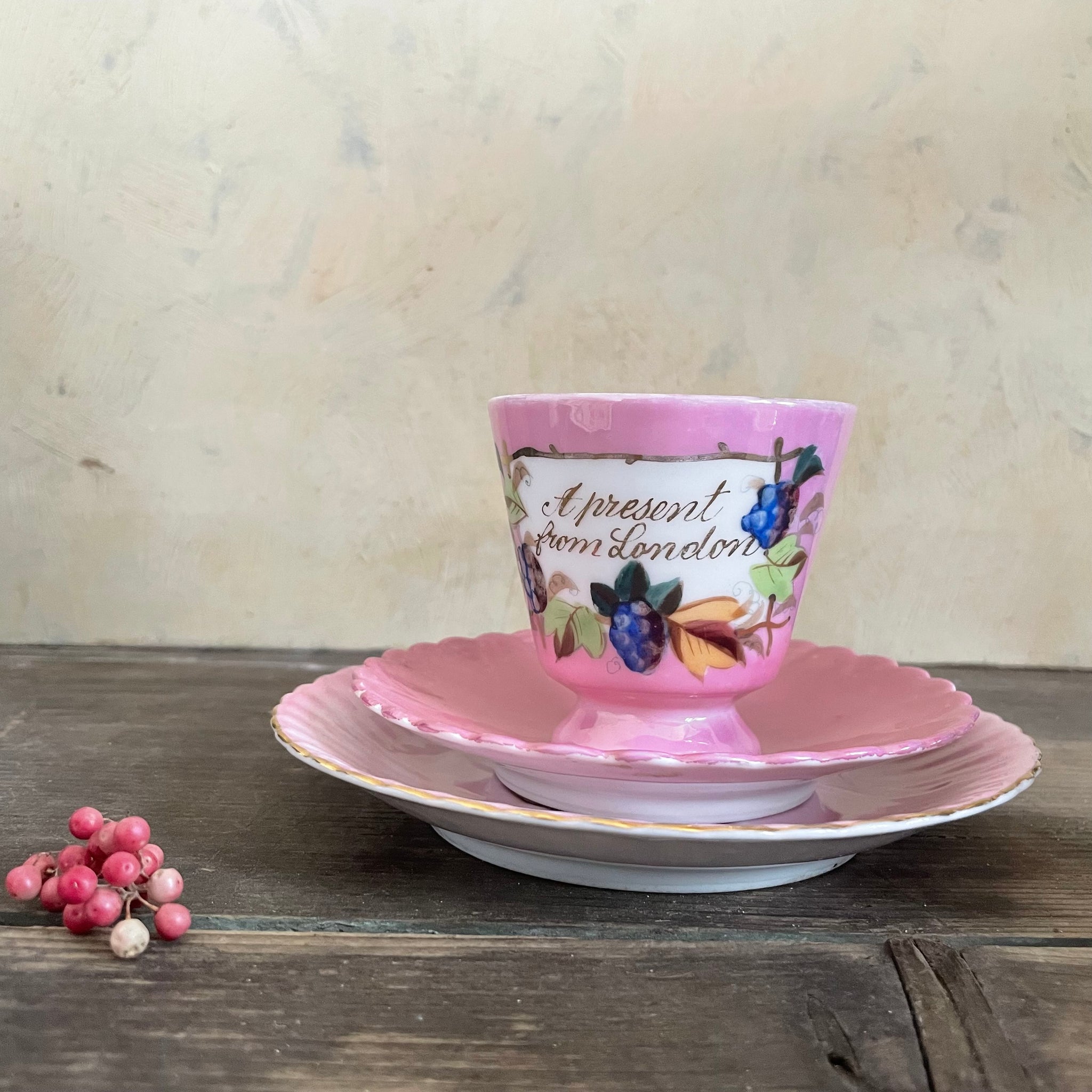 Victorian 'A Present From London' Tea cup & Saucer