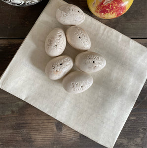 7 Antique Broody Ceramic Eggs